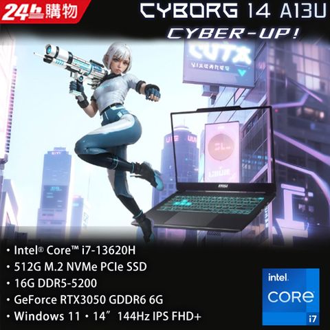 MSI 微星 【1TB行動硬碟組】Cyborg 14吋 電競筆電黑色(i7-13620H/16GB/512GB/RTX 3050-6G/WIN11/A13UDX-068TW)