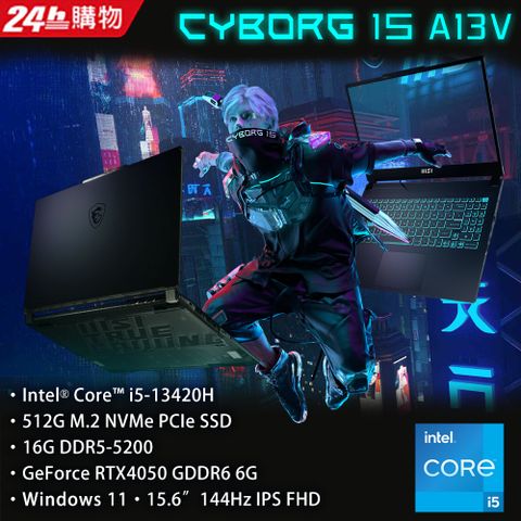 MSI 微星 【1TB行動硬碟組】Cyborg 15.6吋 電競筆電黑色(i5-13420H/16GB/512GB/RTX 4050-6G/WIN11/A13VE-650TW)