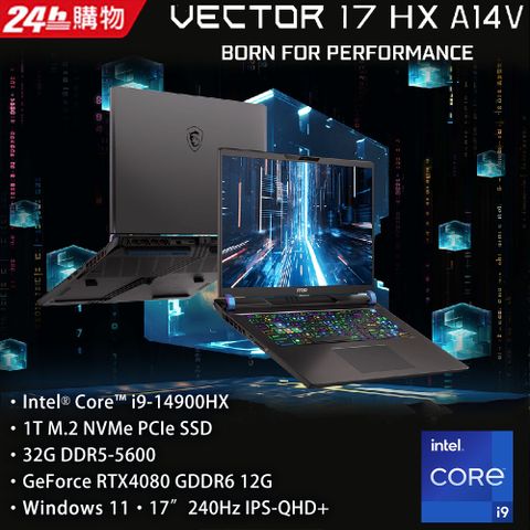 MSI 微星 Vector 17 HX 17吋 電競筆電灰色(i9-14900HX/32G/RTX4080/1T SSD/QHD+/240Hz/ A14VHG-888TW)