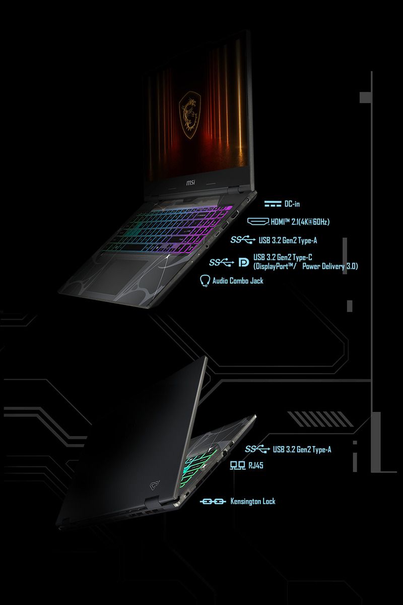DC-in 4K) USB 3.2 Gen2 Type-AUSB 3.2 Gen2 Type-C(DisplayPort Power Delivery 3.0)Audio Combo Jack USB 3.2 Gen2 Type-ARJ45 Kensington Lock