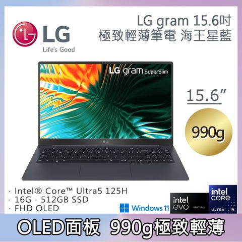 LG gram 15.6吋海王星藍Evo 15Z90ST-G.AA55C2 (Ultra 5-125H Evo/16G/512GB/Win11/FHD/990g/60W)