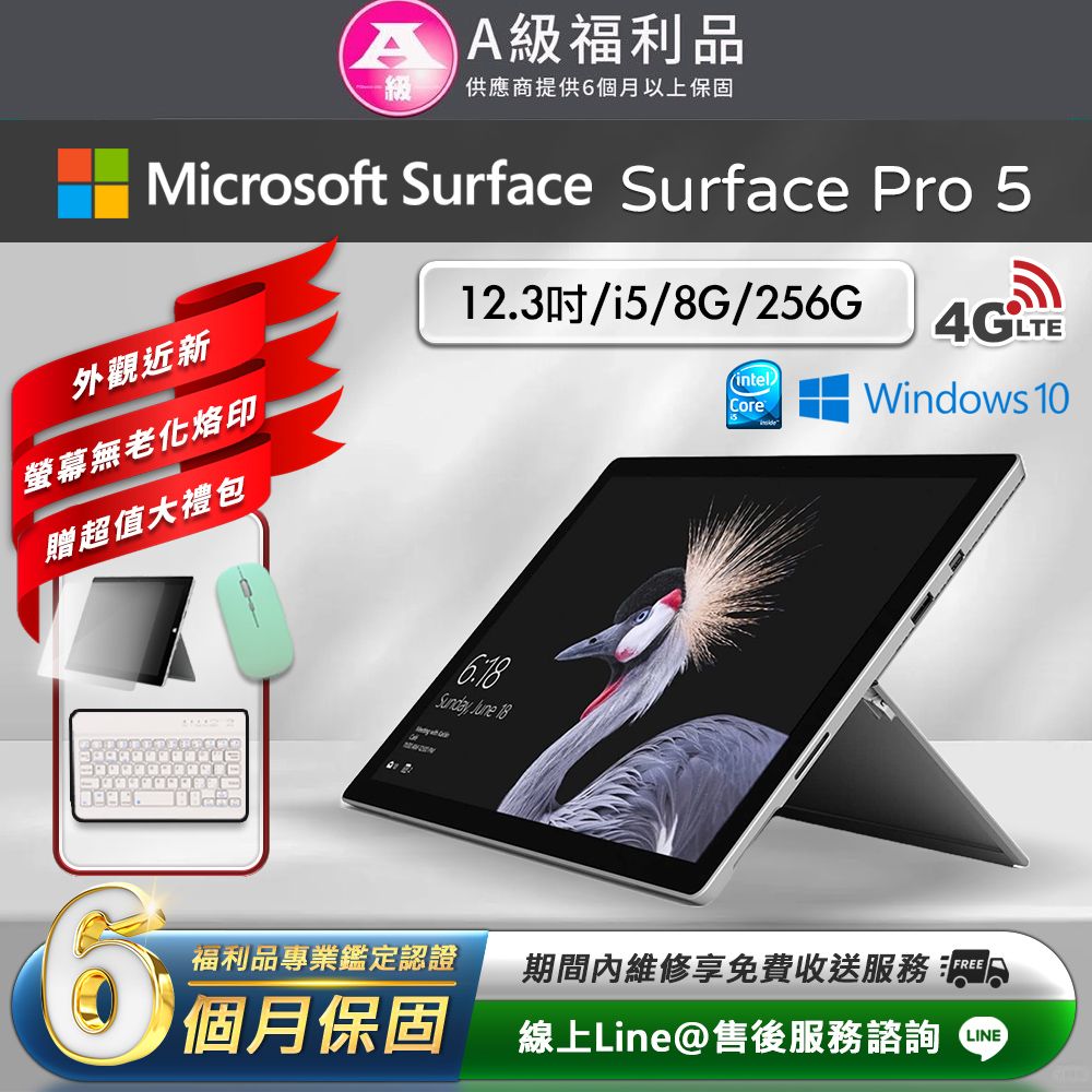 Microsoft 微軟  Surface Pro 5 平板電腦(Intel Core i5/8G/256G/Win10/12.3)LTE版(贈2100超值大禮包)