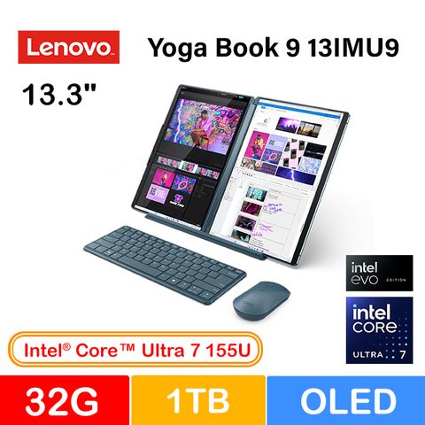 Intel Core Ultra 7處理器★雙螢幕多模式Lenovo Yoga Book 9 13IMU9 83FF0029TW 13.3吋筆電Intel Core Ultra 7 155U/32G/1TB/W11P/2.8K/13.3