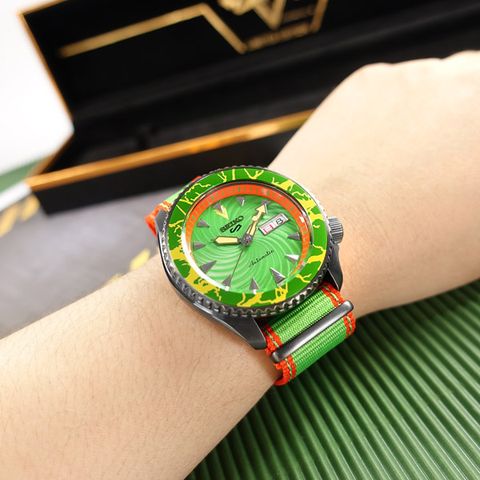 SEIKO 精工 / 4R36-08T0G / 限量款 5 Sports 機械錶 快打旋風 尼龍帆布手錶 橘綠色 41mm