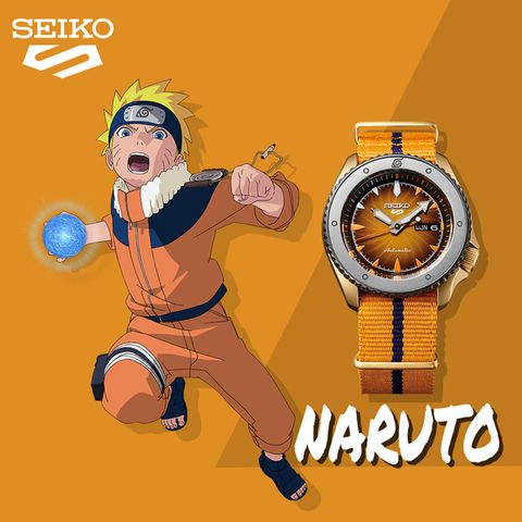 SEIKO 精工 5 Sports限量火影忍者漩渦鳴人聯名機械錶-42.5mm 4R36-10b0O(SRPF70K1)