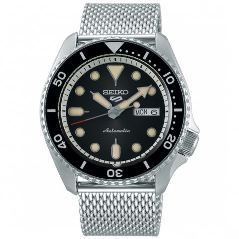 SEIKO 精工 5 Sports 復古潮流米蘭帶運動機械錶-黑x銀/42.5mm 4R36-07G0D(SRPD73K1)