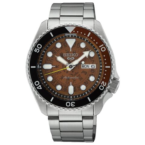 SEIKO 精工 5 Sports 潮流水鬼運動機械錶-咖啡x銀/42.5mm 4R36-13N0U(SRPJ47K1)