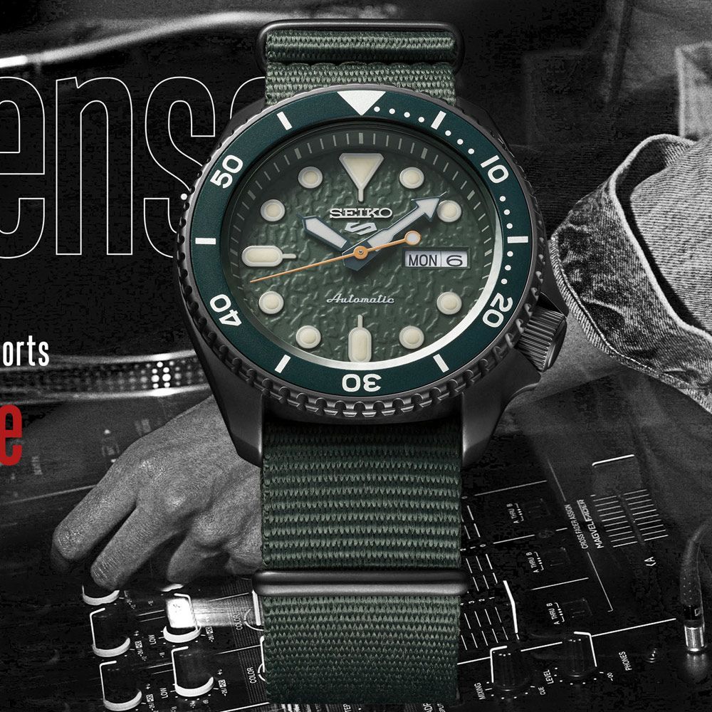 SEIKO 精工   5 Sports 系列戶外運動機械錶 4R36-07G0H(SRPD77K1)-綠帆布/42.5mm