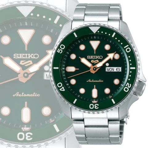 SEIKO 精工 Seiko 5 Sports系列 精工5號不鏽鋼機械錶-綠42.5mm(SRPD63K1/4R36-07G0G 防水100米)_SK028