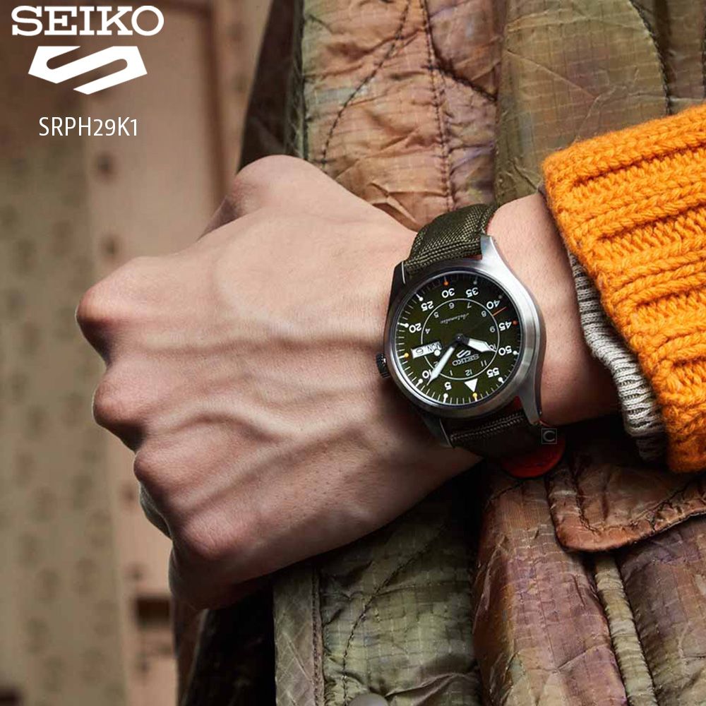 SEIKO 精工   5 Sports  軍風帆布錶帶機械錶(4R36-10A0G/SRPH29K1)39.4mm