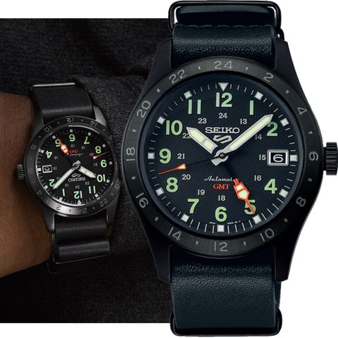 SEIKO 精工 5 Sports Field 系列 GMT機械錶-SSK025K1/4R34-00C0C皮39.4mm 