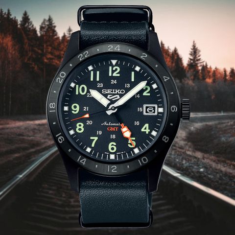 SEIKO 精工 5 Sports Field GMT 五邊形指針機械錶-皮錶帶39.4mm(SSK025K1/4R34-00C0C)