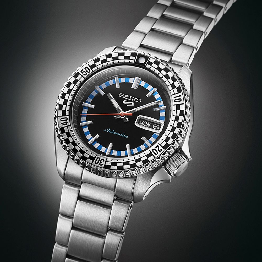SEIKO 精工 5 Sports SKX復刻 賽車旗幟錶圈機械錶-黑42.5mm SRPK67K1/4R36-15K0D_SK028