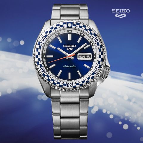 SEIKO 精工 5 Sports SKX復刻 賽車旗幟錶圈機械錶-藍42.5mm SRPK65K1/4R36-15Z0B_SK028