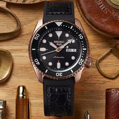 SEIKO 精工 5 SPORTS系列 Lineup 黑x玫瑰金 機械腕錶 42.5mm (4R36-07G0J/SRPD76K1)