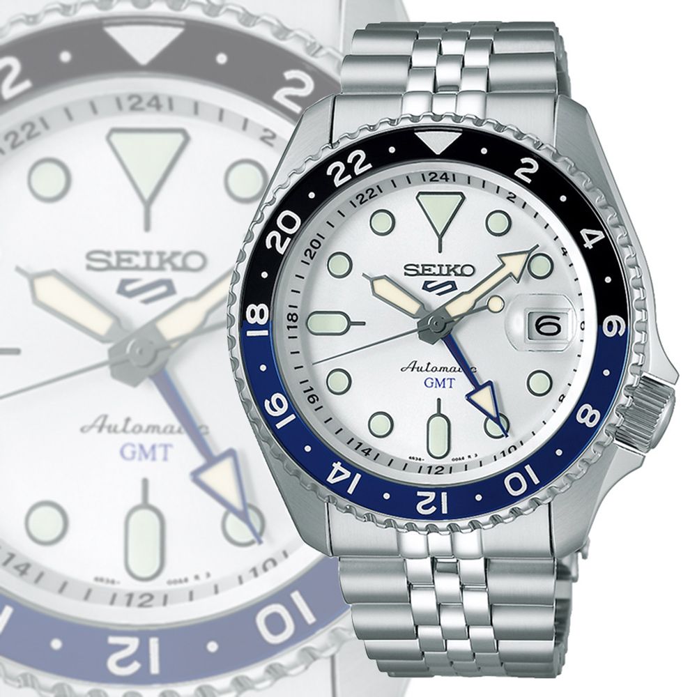 SEIKO 精工 5 Sports系列 GMT雙時區 機械錶-白面_SK028 SSK033K1/4R34-00A0S