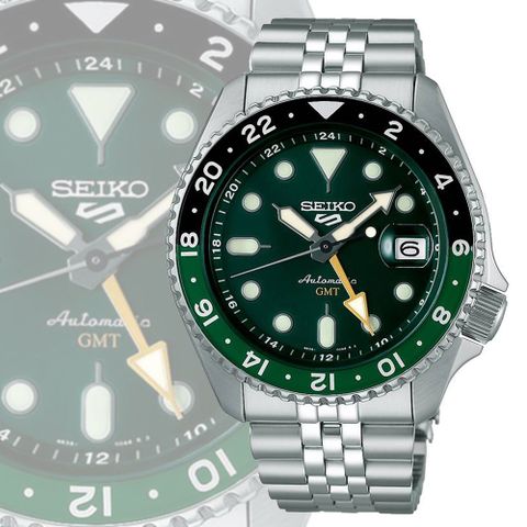 SEIKO 精工 5 Sports系列 GMT雙時區 機械錶-黑綠_SK028 SSK035K1/4R34-00A0G