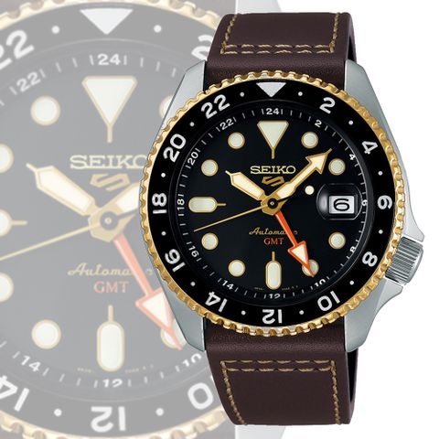 SEIKO 精工 5 Sports系列 GMT雙時區 機械錶-皮錶帶_SK028 SSK036K1/4R34-00A0J