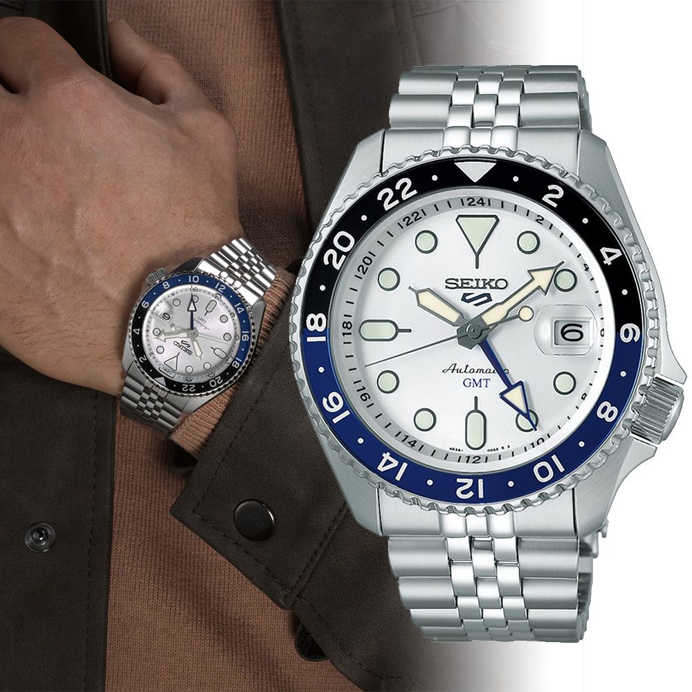 SEIKO 精工 5 Sports GMT動力儲存機械錶/銀白/42.5mm (4R34-00A0S/SSK033K1)SK003