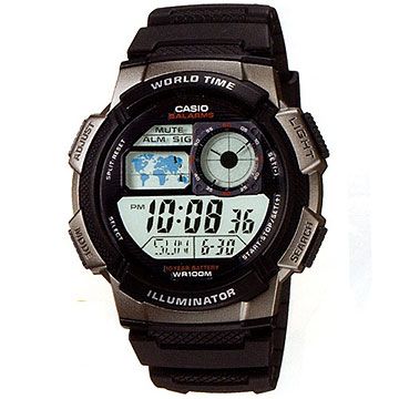 【CASIO】 科技數位電子錶-黑面銀框 (AE-1000W-1B)