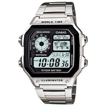 【CASIO】全方位世界地理數位錶-銀 (AE-1200WHD-1A)