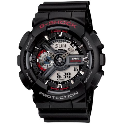 CASIO 卡西歐 G-SHOCK 超雙重型機械神秘感Man運動錶-銀白色液晶 (GA-110-1ADR)