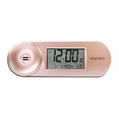 SEIKO 精工 / 可愛話筒造型 多功能 日期 溫度 貪睡鬧鈴 電子鐘 - 玫瑰金x白 #QHL067P /SK048