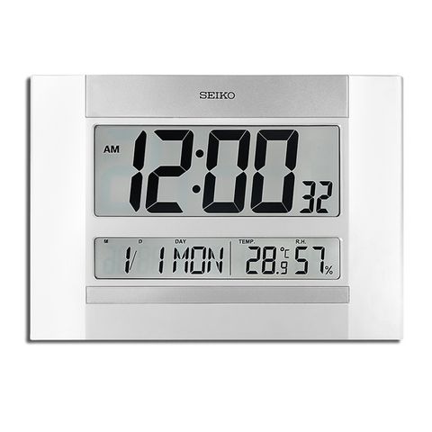 SEIKO 精工 / 大字幕 日期 溫溼度顯示 座鐘 掛鐘 電子鐘 - 銀白色 #QHL088W /SK048