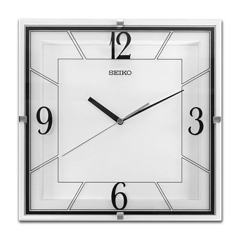 SEIKO 精工 / 30cm 方形時尚 滑動式秒針 數字刻度 靜音掛鐘 - 白黑色 ＃QXA821W