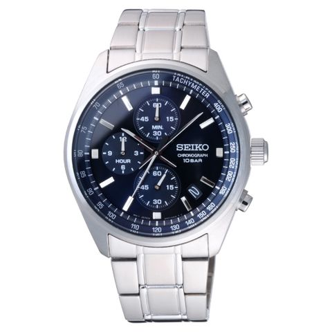 SEIKO 登峰造極三眼計時腕錶-銀X藍