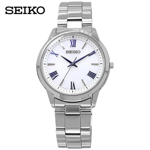 SEIKO 精工 太陽能中型石英鋼帶錶-白面(SBPL007)