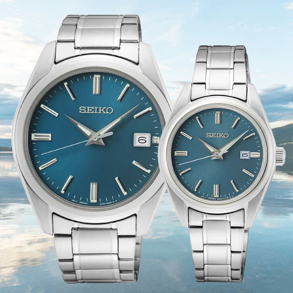 SEIKO 精工   CS系列 日系簡約 時尚情侶對錶-湖水藍_SK028 6N52-00A0U/6N22-00K0U