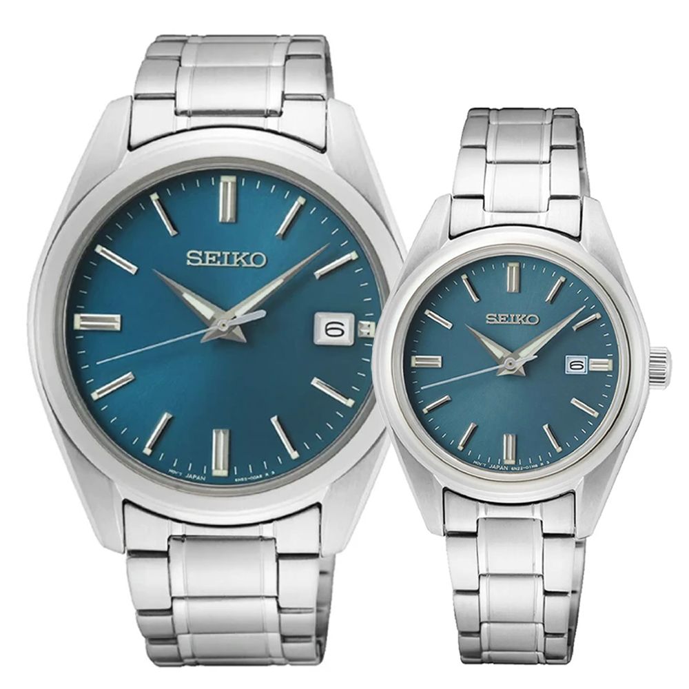 SEIKO 精工   CS系列 日系簡約 時尚情侶對錶-湖水藍_SK028 6N52-00A0U/6N22-00K0U