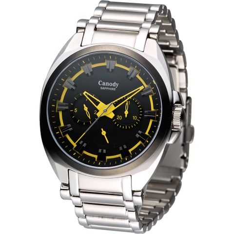Canody 重擊指令三眼日曆腕錶/黃指針/42mm/CM5648-Y