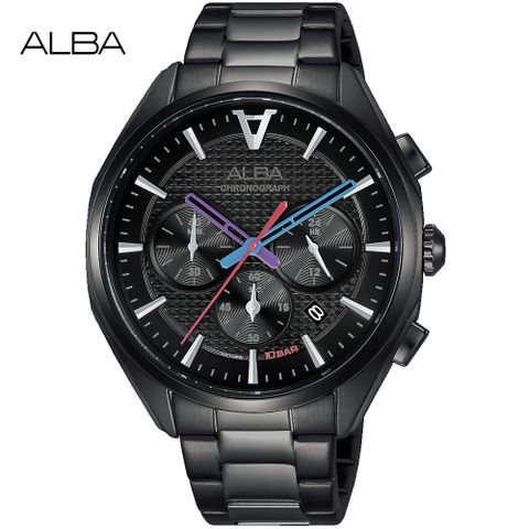 ALBA 雅柏 Toyko Neon系列三眼計時錶/42mm (VD53-X366SD/AT3G99X1)