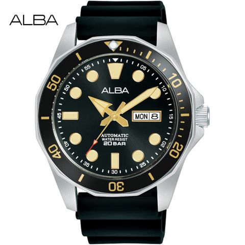 送限量贈品，送完為止ALBA 雅柏 潛水風格200米防水機械錶/黑/43mm (Y676-X063C/AL4553X1)