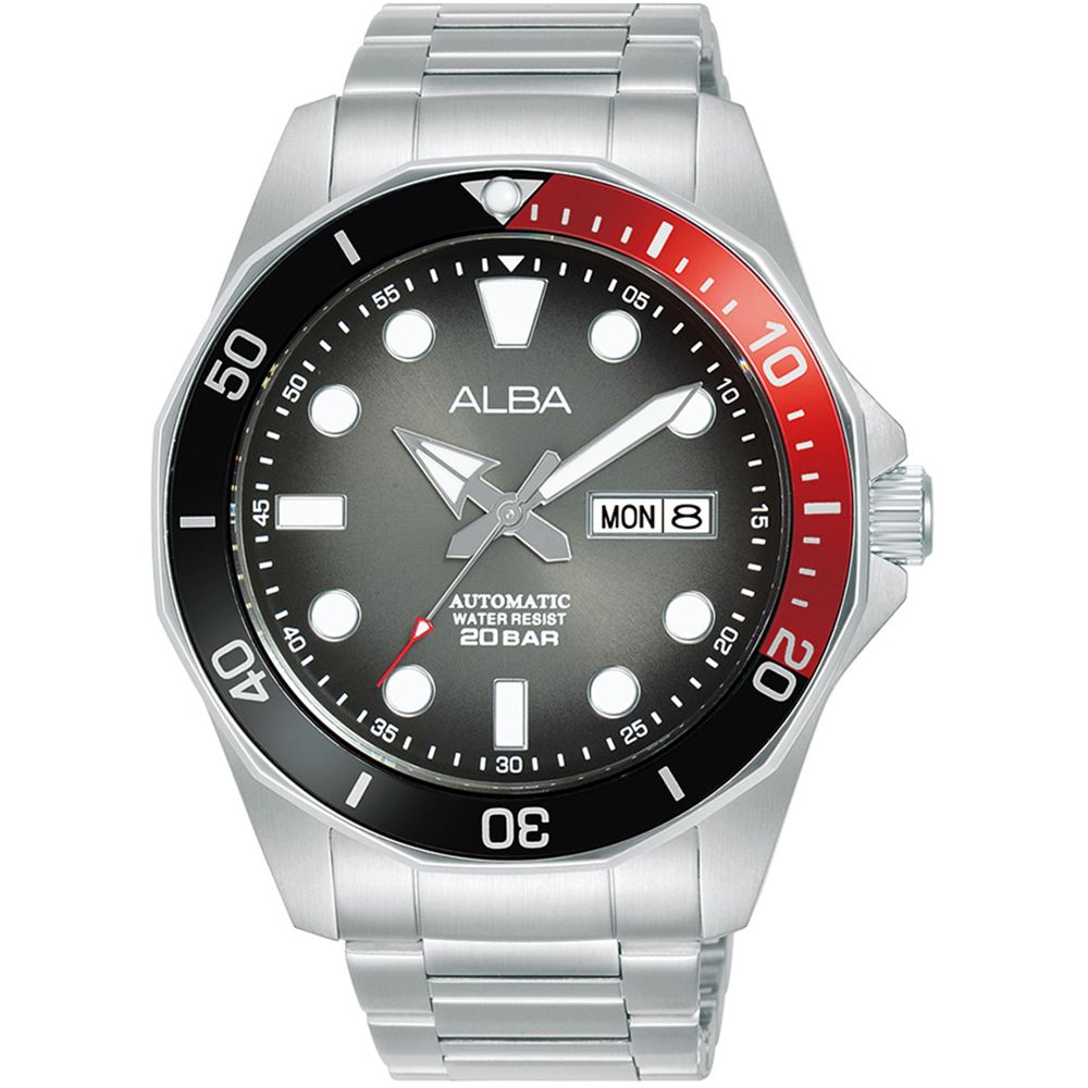 ALBA 雅柏   潛水風格200米防水機械錶/黑X紅/43mm (Y676-X063N/AL4539X1)