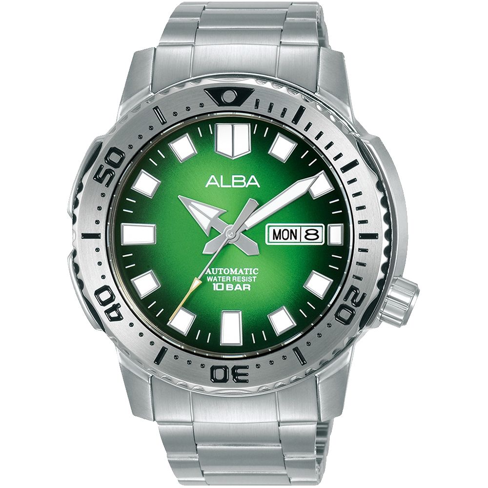 ALBA 雅柏 潛水風格時尚機械錶/綠X銀/46mm (Y676-X082G/AL4631X1)