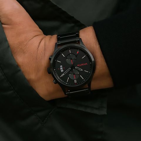 MVMT / 28000198-D / 簡約風格 計時碼錶 日期 防水100米 不鏽鋼手錶 鍍黑 44mm