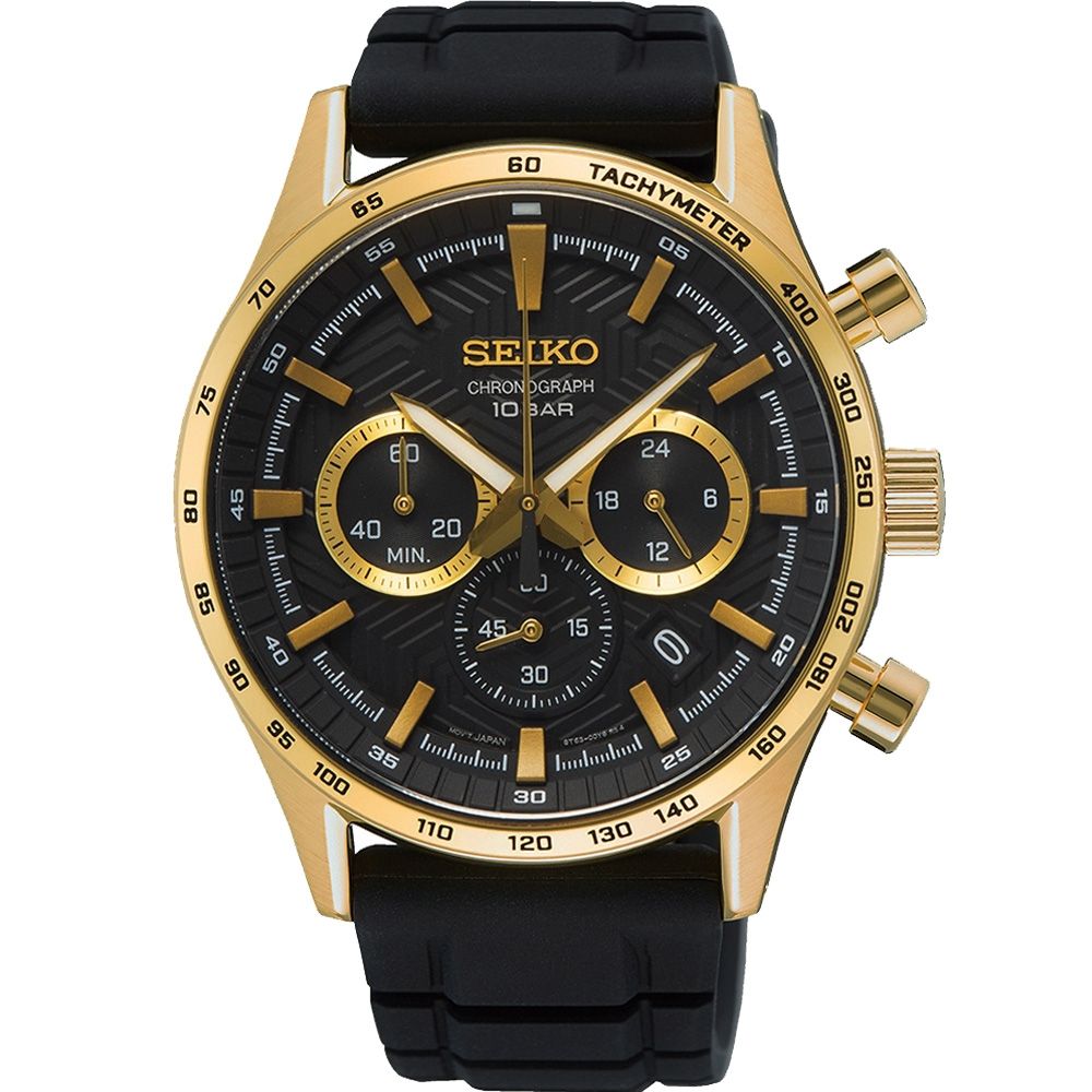 SEIKO 精工 享指定專櫃售後服務  直條紋三眼計時手錶-41mm8T63-00Y0C