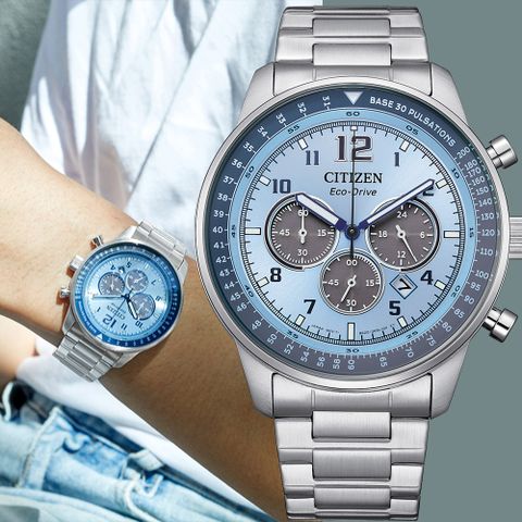 CITIZEN 星辰 聖誕節推薦款 光動能三眼計時手錶(CA4500-83M)