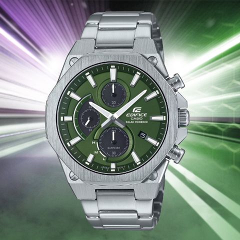 CASIO 卡西歐 EDIFICE 太陽能 輕薄 運動三眼計時錶-綠 EFS-S570D-3A