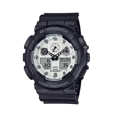 【CASIO 卡西歐】G-SHOCK BLACK & WHITE 黑白潮流 雙顯系列 GA-100WD-1A_51.2mm