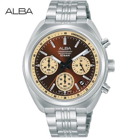 ALBA 雅柏 日系簡約三眼計時錶/咖啡/40.1mm (VD53-X406B/AT3K07X1)