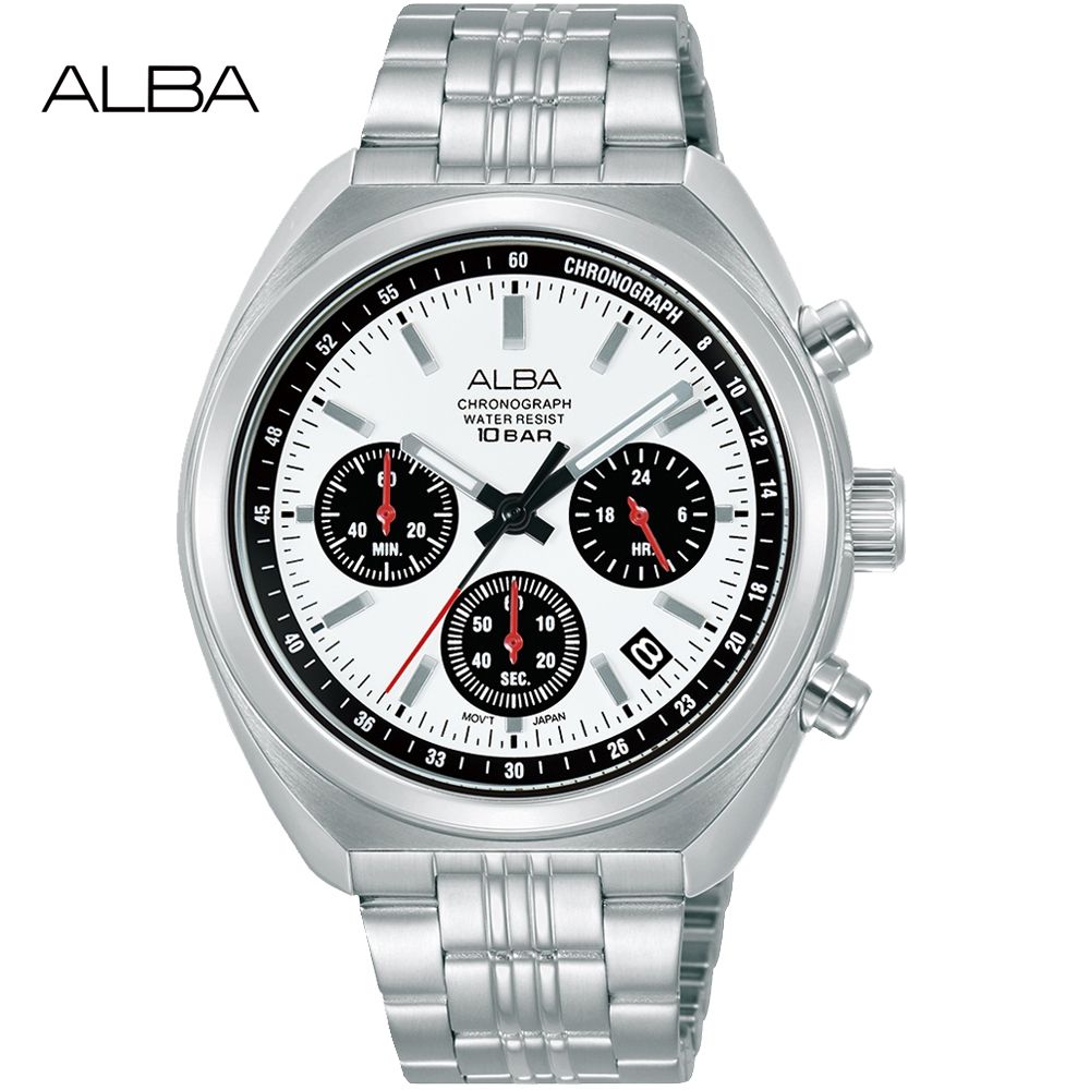 ALBA 雅柏 日系簡約三眼計時錶/白/40.1mm (VD53-X406S/AT3K11X1)