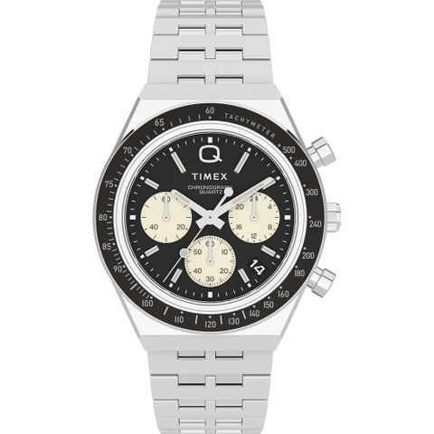 【TIMEX】天美時 Q Timex復刻系列 三眼計時手錶(黑/銀 TXTW2V42600)