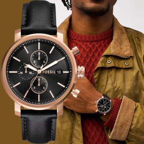 FOSSIL Rhett 菁英黑 多功能三眼手錶-43mm BQ2893