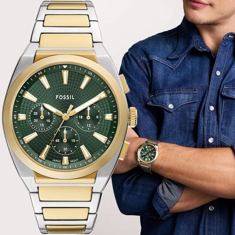 FOSSIL Everett 時尚三眼計時手錶-44mm FS6106