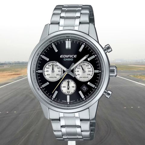 CASIO 卡西歐 EDIFICE 計時碼錶 凸面圓頂玻璃 運動風手錶-黑 EFR-575D-1A
