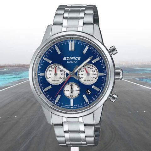 CASIO 卡西歐 EDIFICE 計時碼錶 凸面圓頂玻璃 運動風手錶-藍 EFR-575D-2A